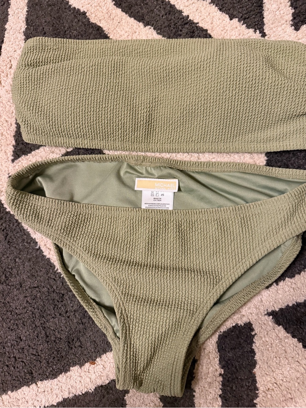 MICHAEL Michael Kors Olive Green Textured Bandeau Bikini